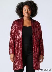 Magna Glitter Sequin Blazer Wine Red