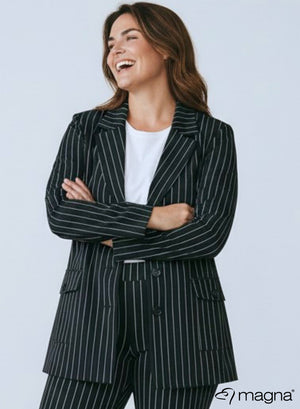 Magna Rekbare Zware Blazer Pinstripe Zwart