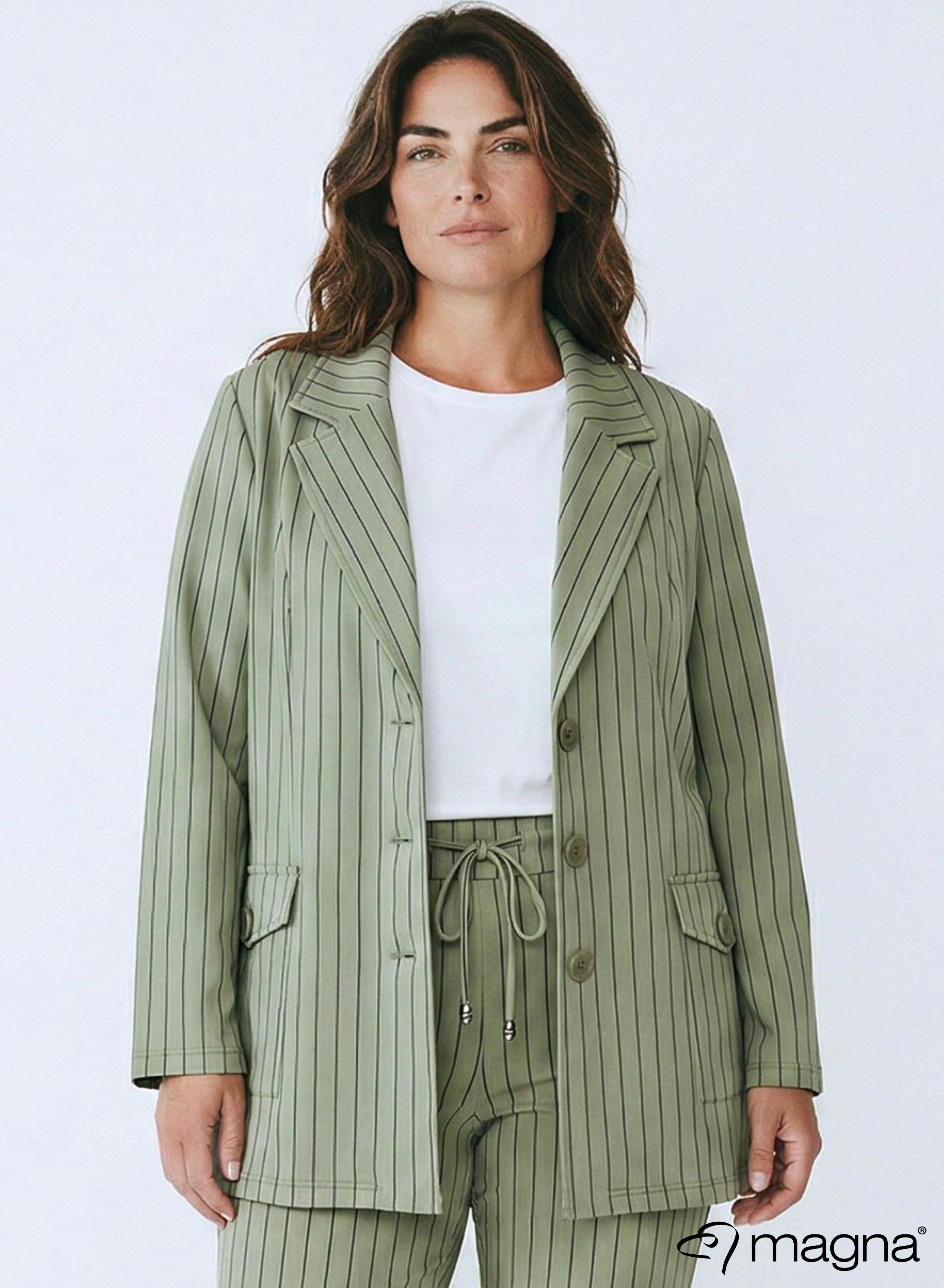 Magna Bedrukte Rekbare Zware Blazer Pinstripe Groen
