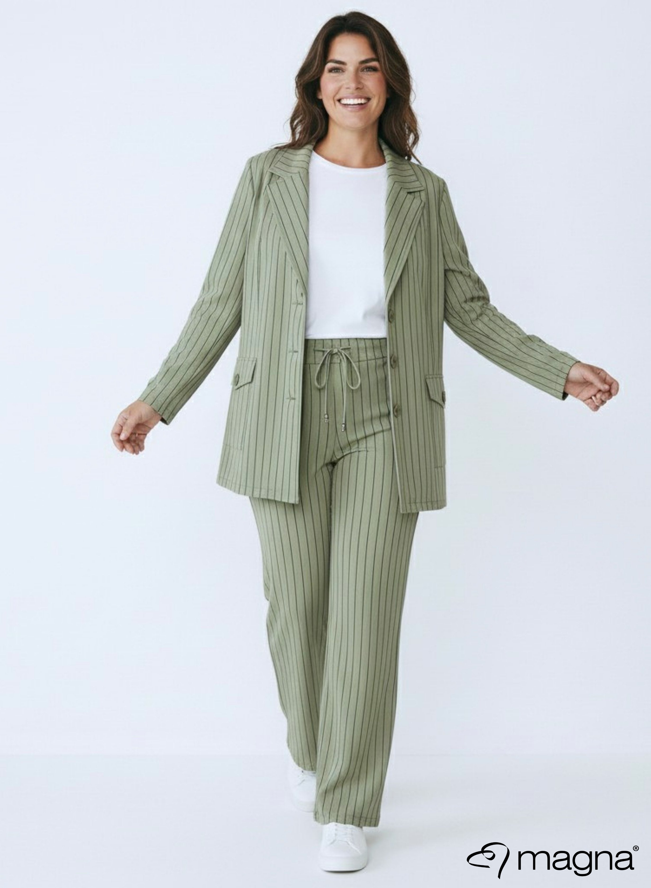 Magna Bedrukte Rekbare Zware Blazer Pinstripe Groen