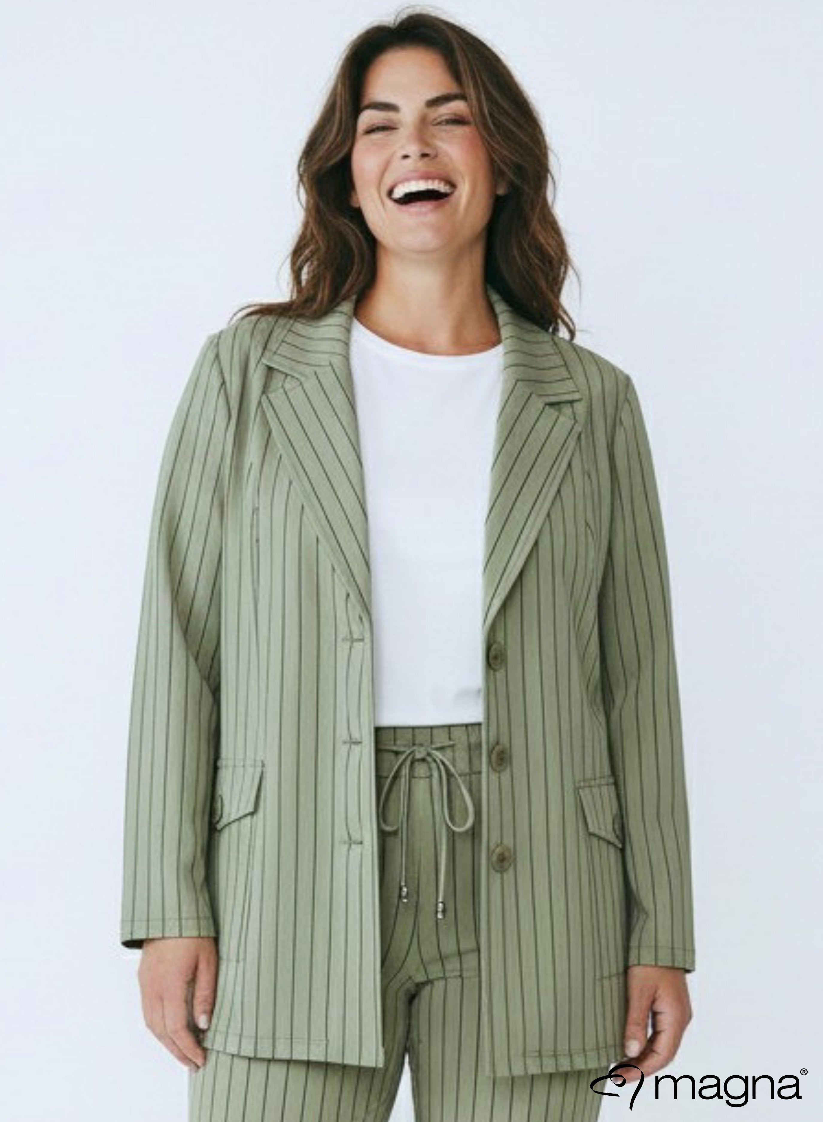 Magna Bedrukte Rekbare Zware Blazer Pinstripe Groen