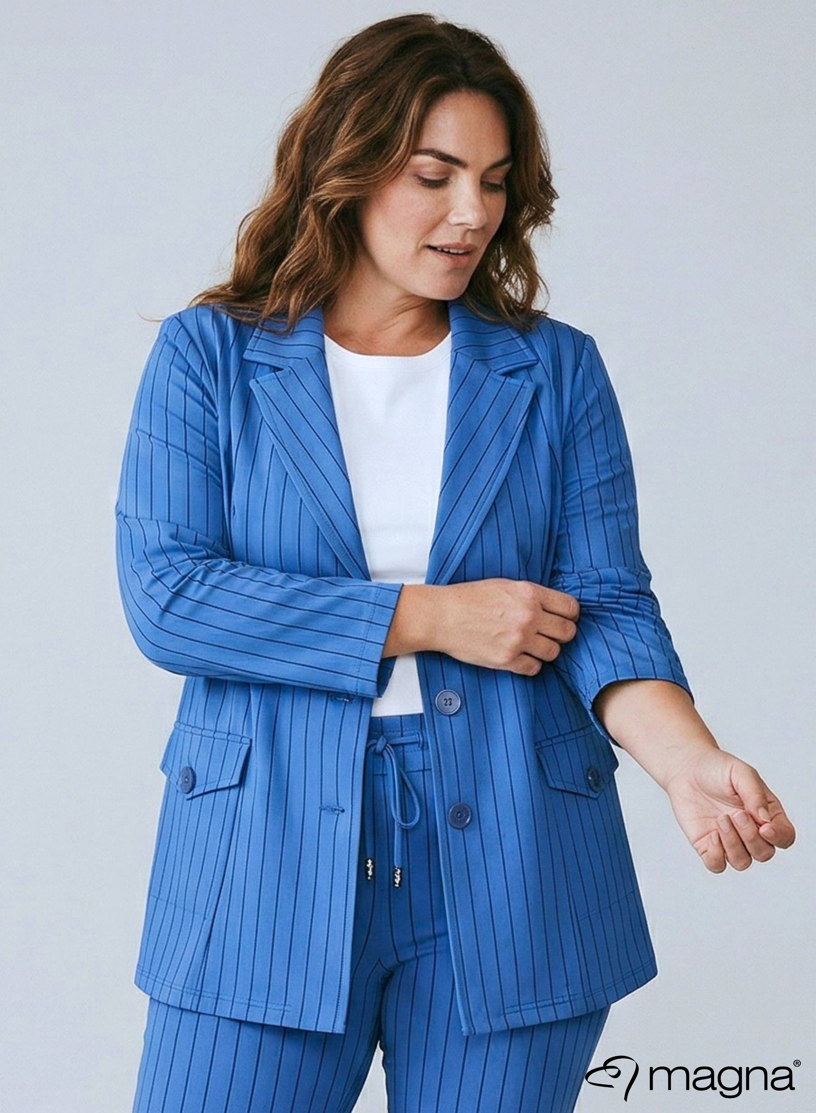 Magna Printed Stretchy Heavy Blazer Pinstripe Blue