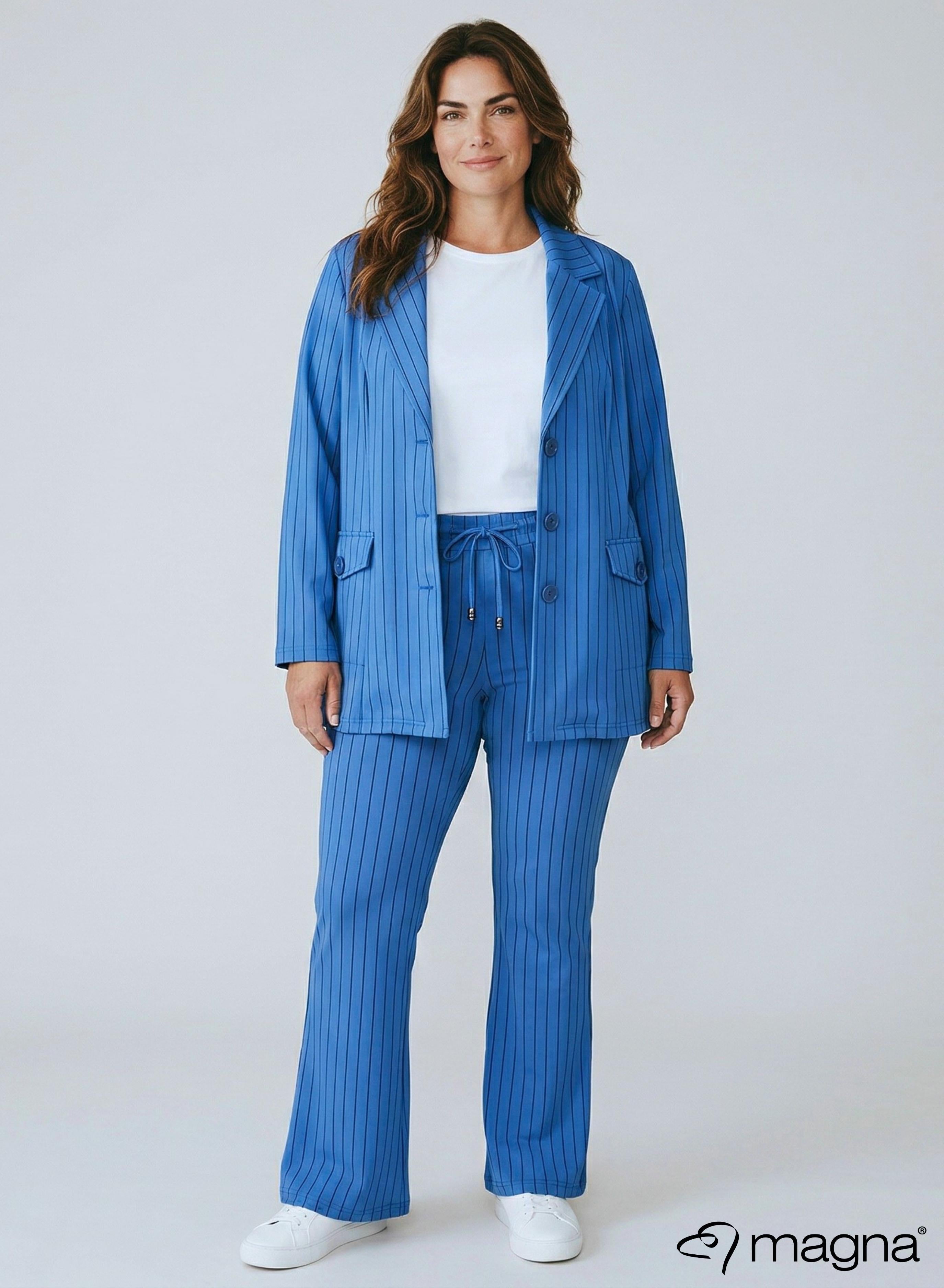 Magna Printed Stretchy Heavy Blazer Pinstripe Blue