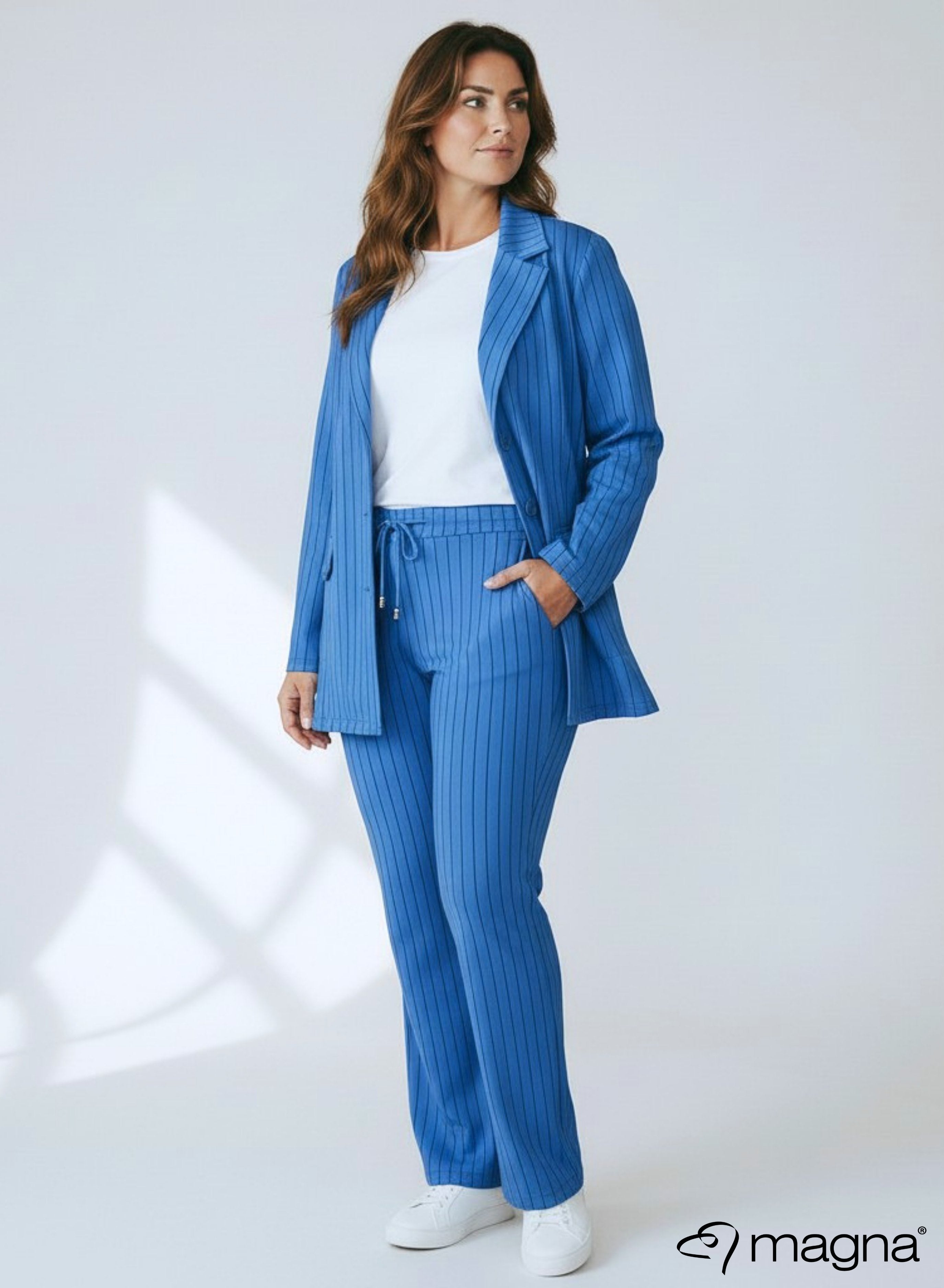Magna Printed Stretchy Heavy Blazer Pinstripe Blue