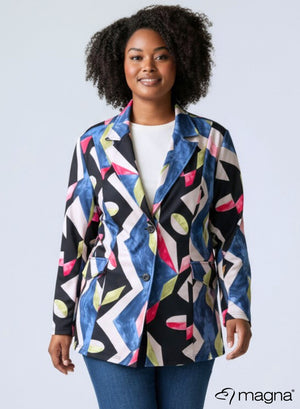 Magna Geprinte Stretch Zware Blazer Gemengde Vormen Hemels Lime