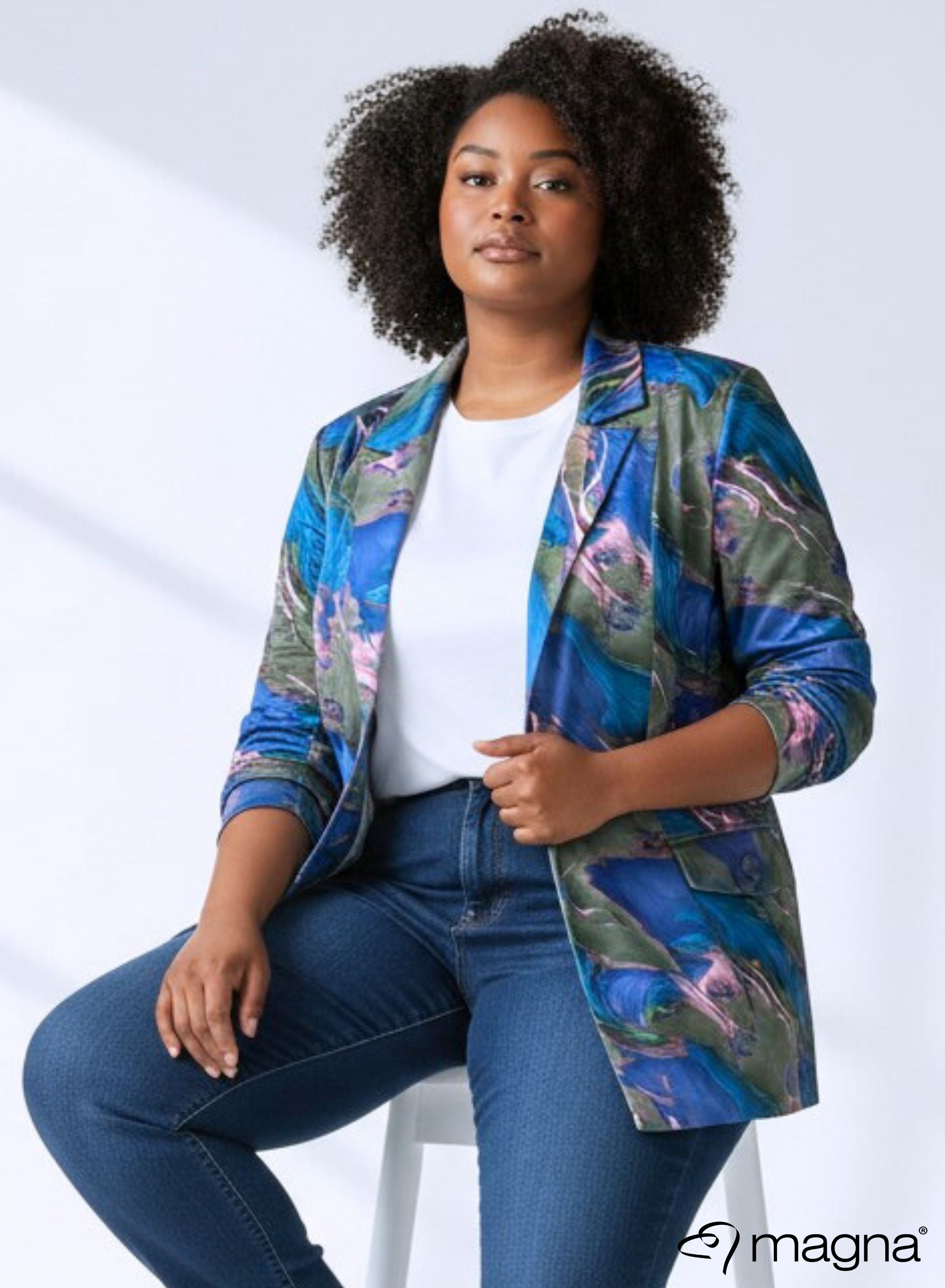 Magna Printed Stretchy Heavy Blazer Green Blue Swirl – MyStyleSquad