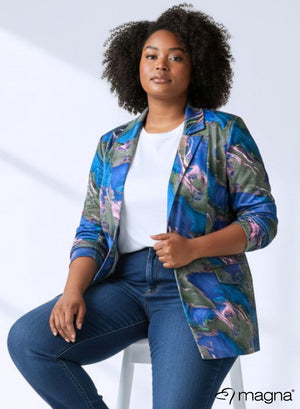 Magna Geprinte Stretch Zware Blazer Groen-Blauw Swirl