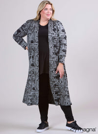 Magna Warme Lange Cover Bloklijnen Zwart/Grijs