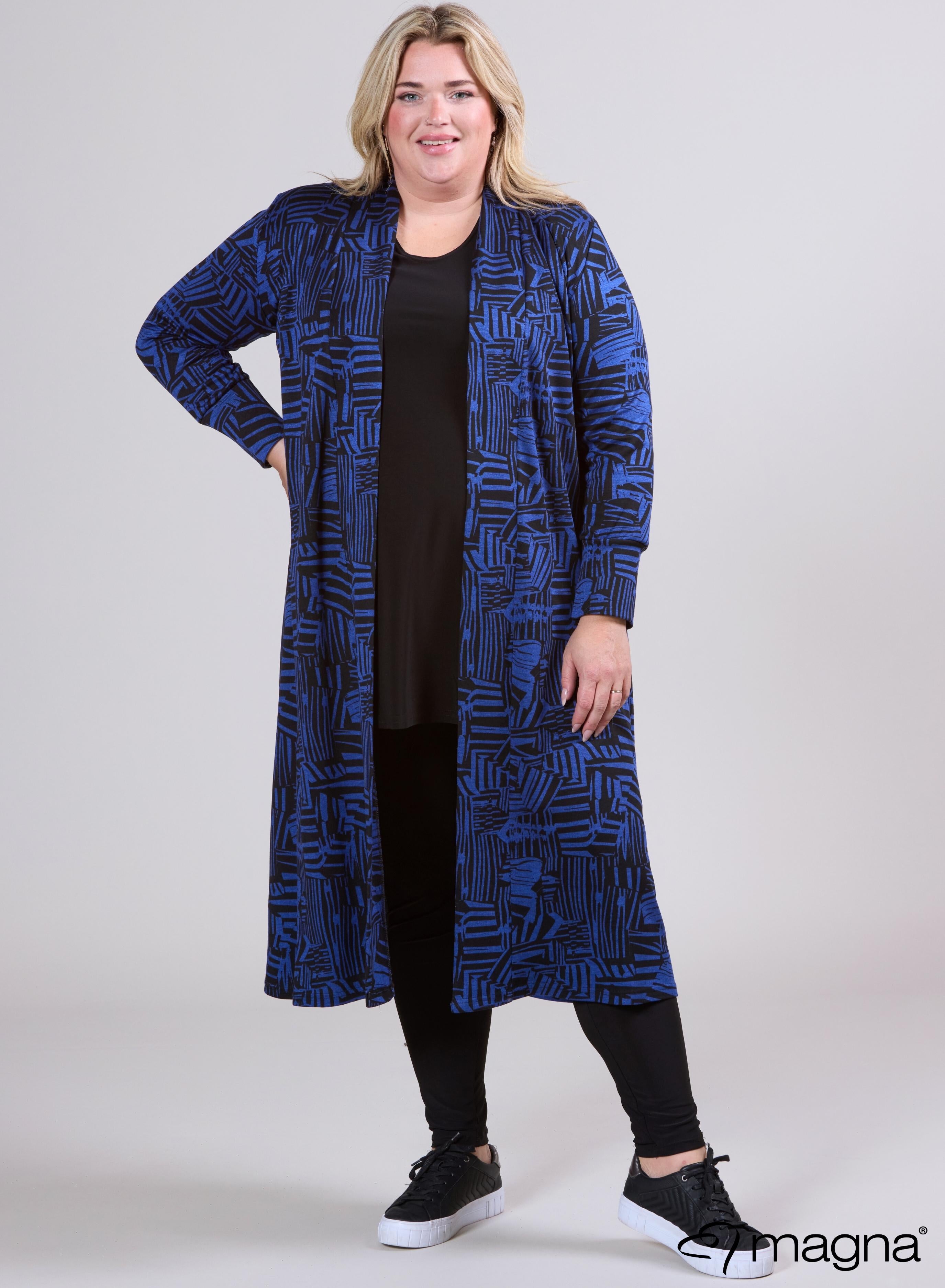 Magna Warme Lange Cover Bloklijnen Zwart/Blauw