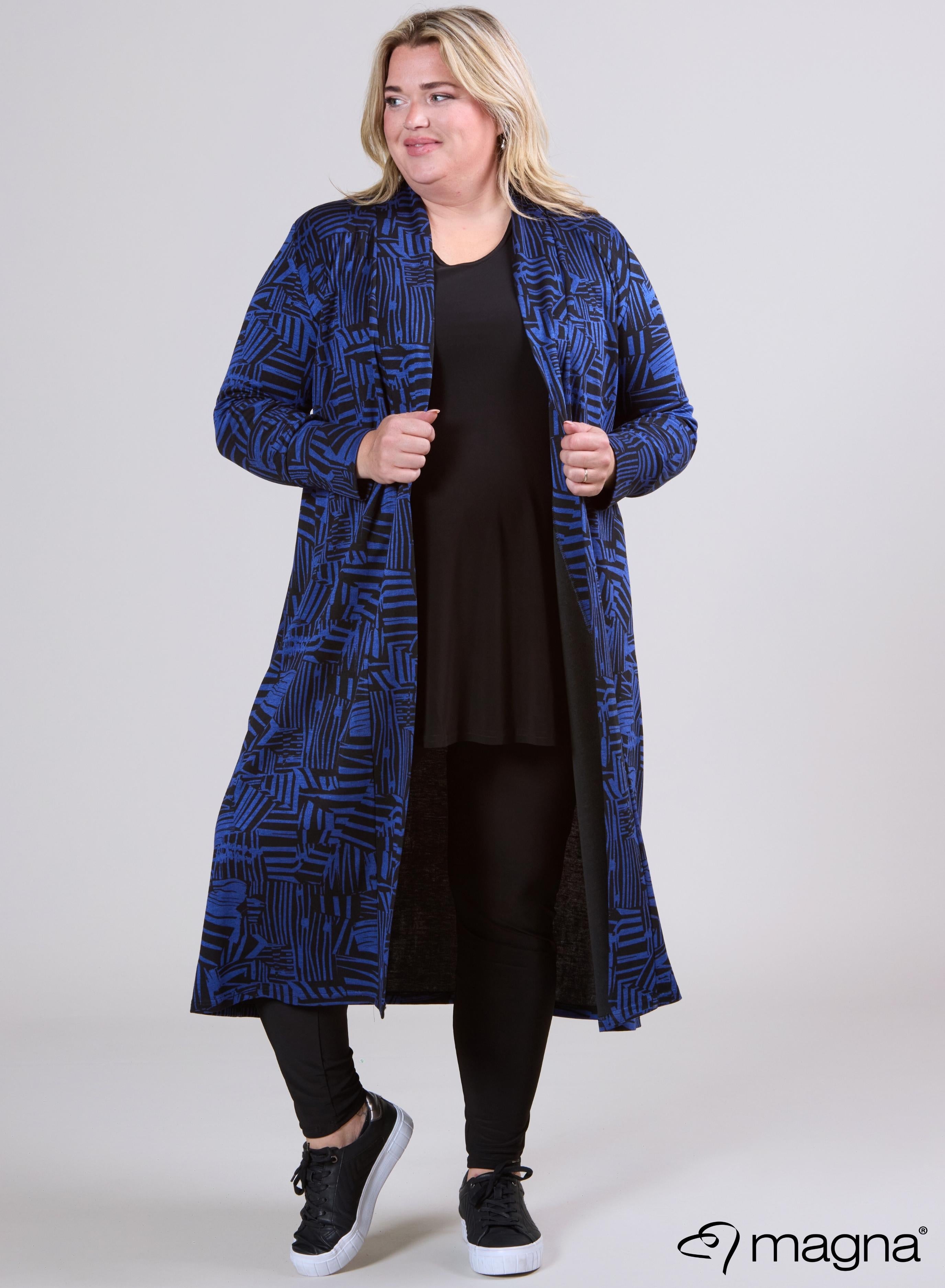 Magna Warme Lange Cover Bloklijnen Zwart/Blauw