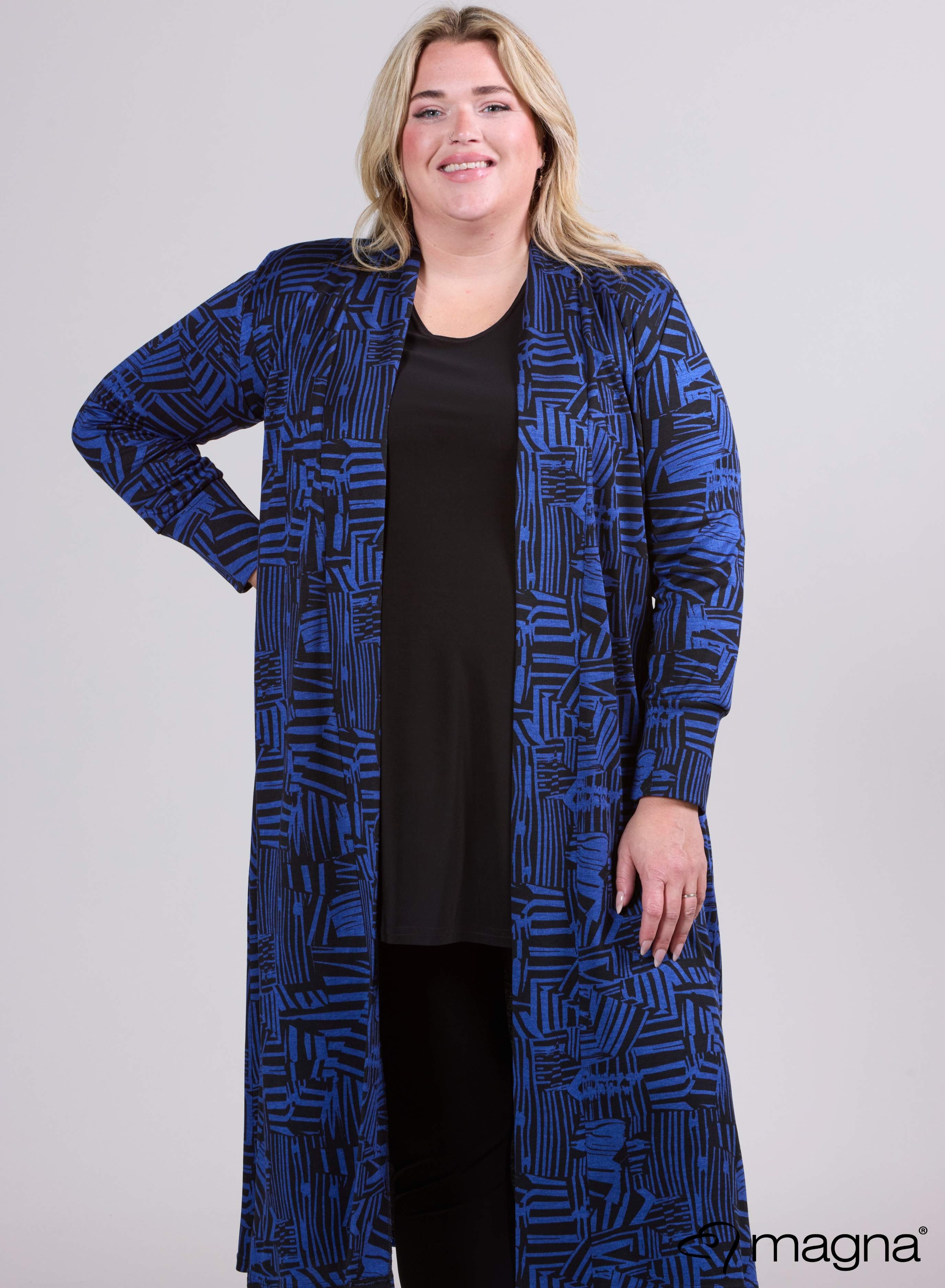 Magna Warme Lange Cover Bloklijnen Zwart/Blauw