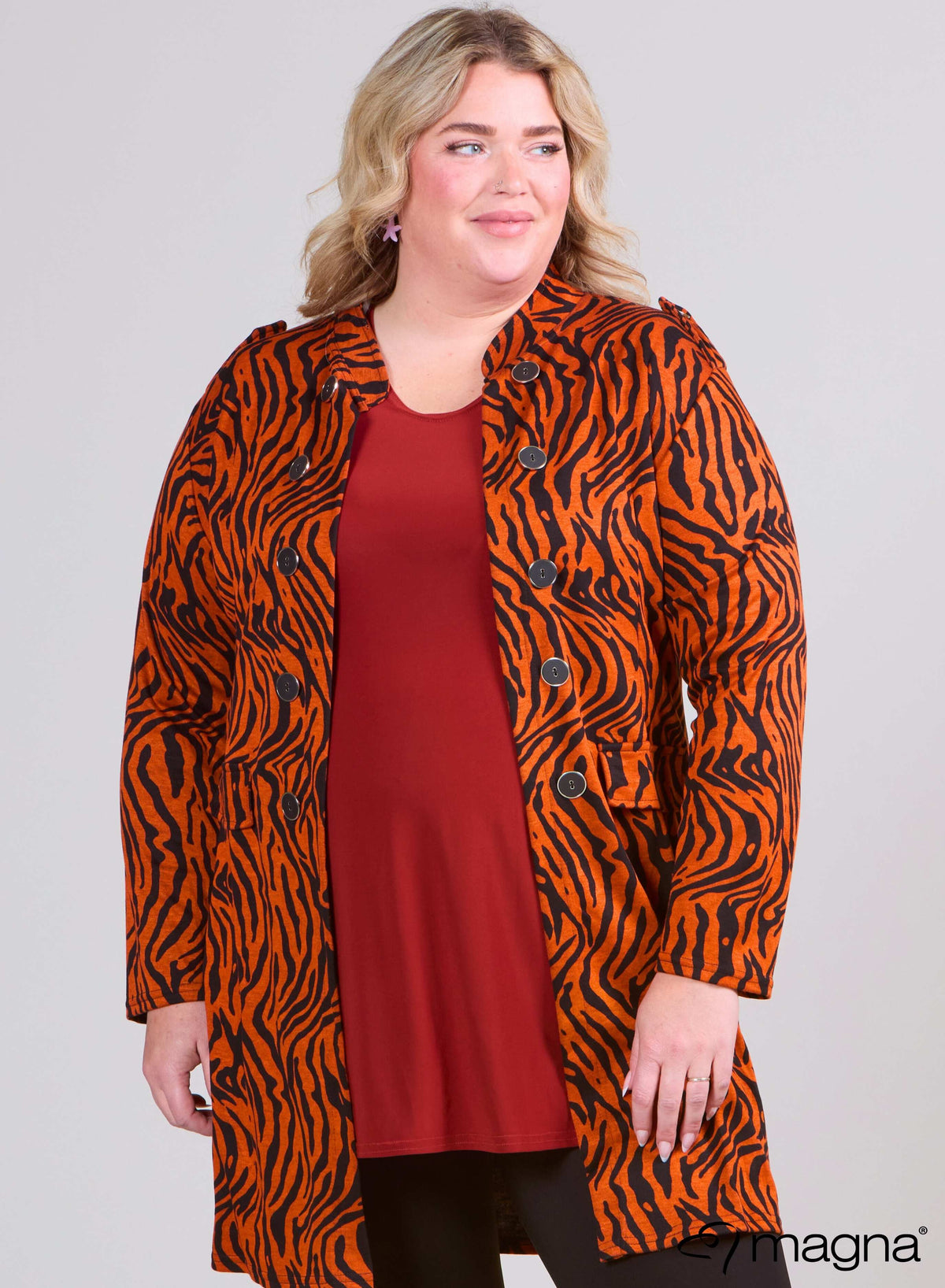 Magna  Viscose Printed Jacket Zebra Melange Rust