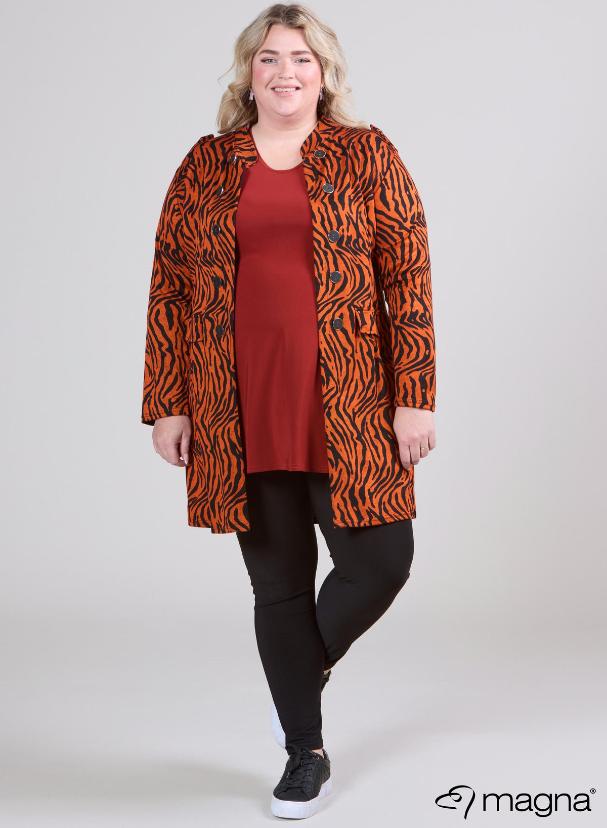 Magna  Viscose Printed Jacket Zebra Melange Rust
