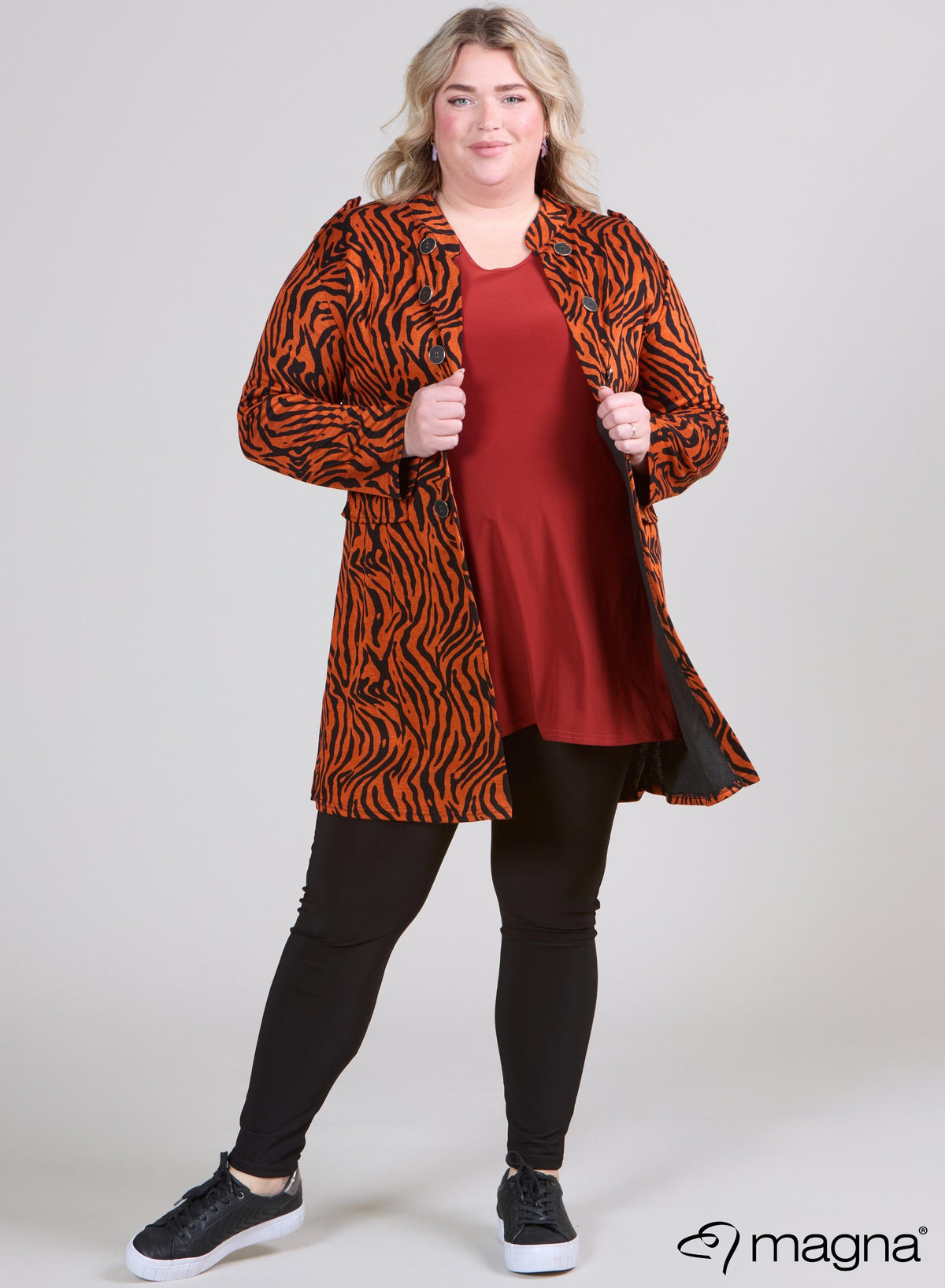 Magna  Viscose Printed Jacket Zebra Melange Rust