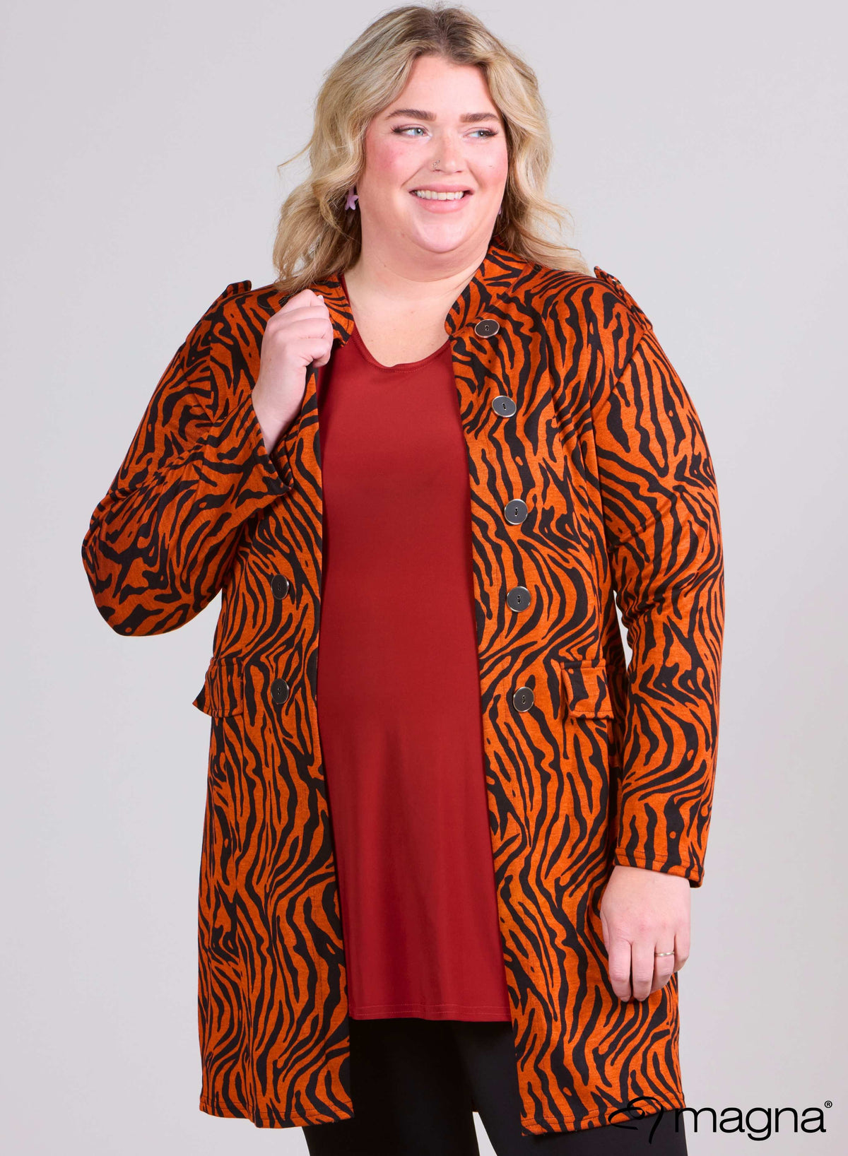 Magna  Viscose Printed Jacket Zebra Melange Rust