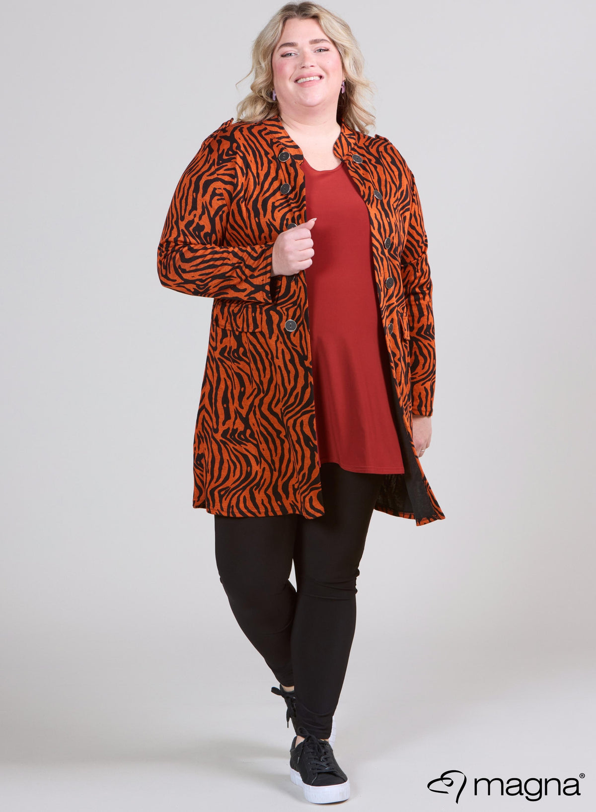 Magna  Viscose Printed Jacket Zebra Melange Rust