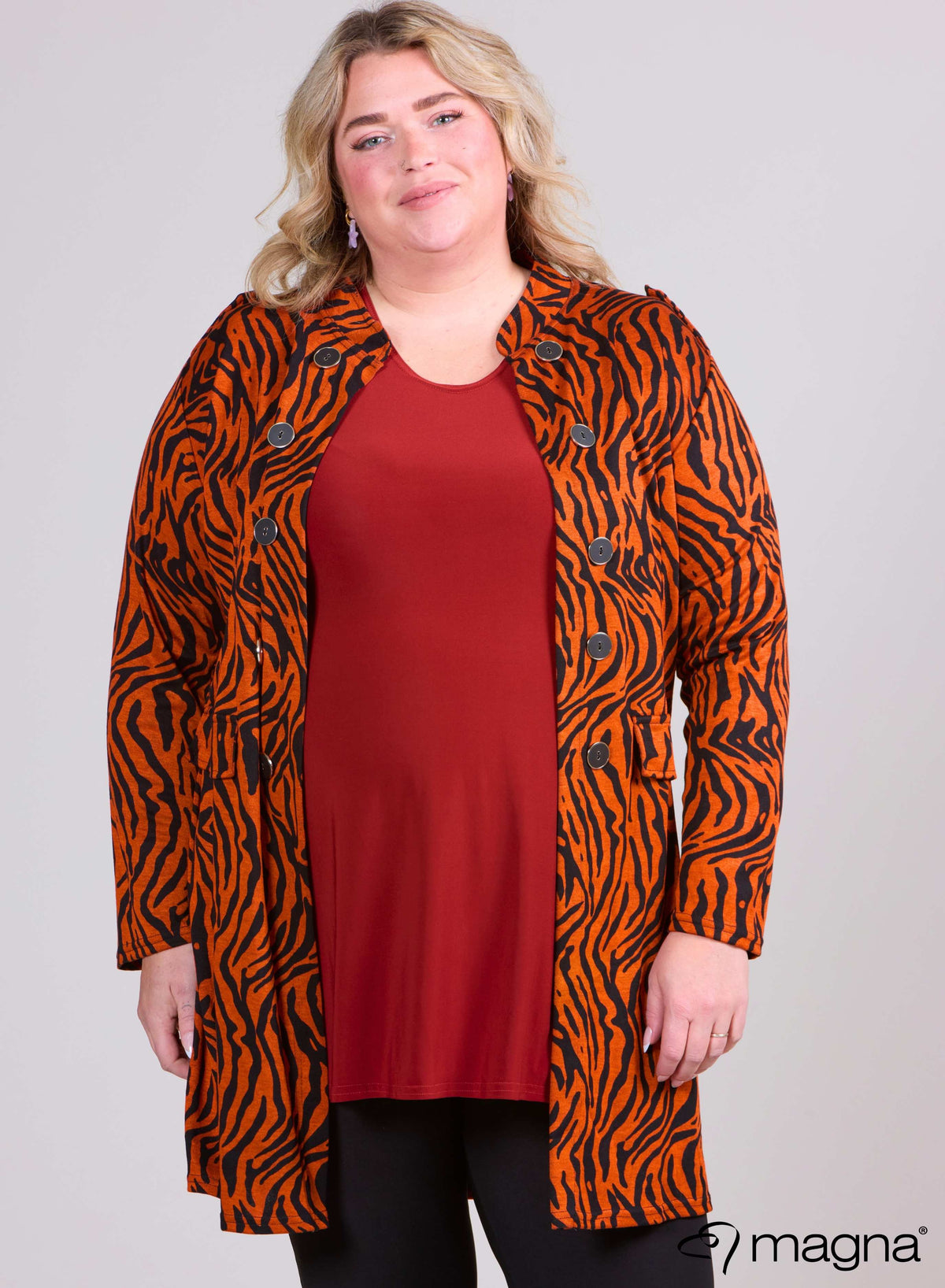 Magna  Viscose Printed Jacket Zebra Melange Rust