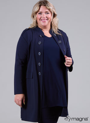 Magna open blazer met knoopdetails, marineblauw
