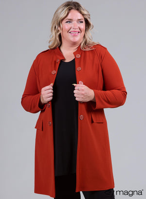 Magna Open Blazer met knoopdetails in baksteenkleur