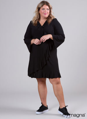 Magna Wickelkleid mit Rüschen Schwarz