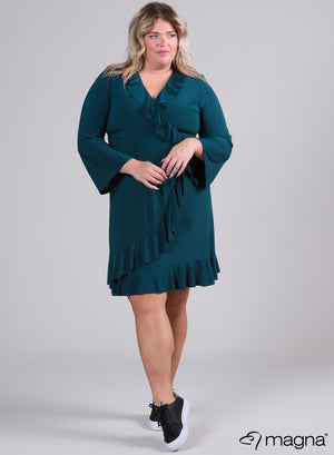 Magna Wickelkleid mit Rüschen, Flaschengrün