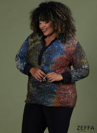 Zeffa Stretchy Mess Chiffon Blouse  Tie Dye Olijfgroen