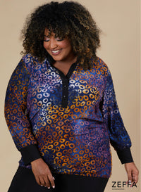 Zeffa Stretchy Mess Chiffon Blouse Tie Dye Paars