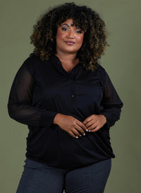 Zeffa Stretchy Mesh Chiffon Blouse Zwart