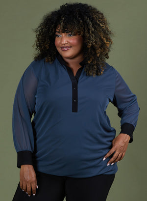 Zeffa Stretchy Mess Chiffon Blouse Dunkelgrau