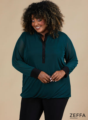 Zeffa Stretchy Mesh Chiffon Bluse Flaschengrün