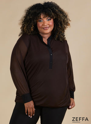 Zeffa Stretchy Mesh Chiffon Bluse Braun