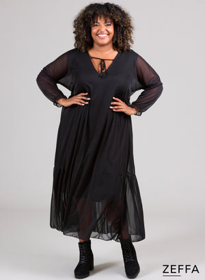 Zeffa Chiffonkleid Schwarz