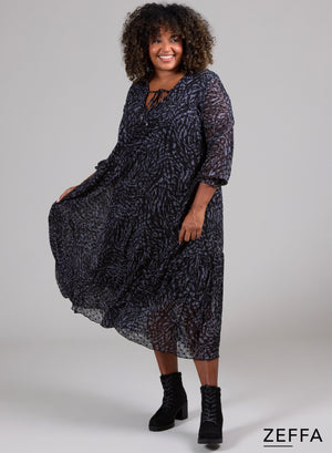 Zeffa Chiffonkleid Flock Zebra Grau