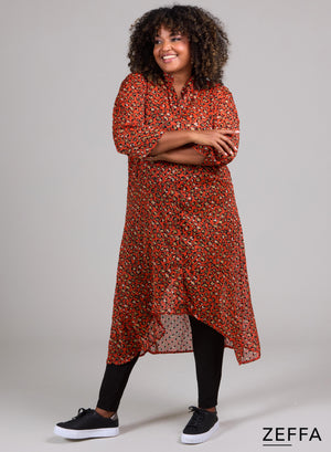 Zeffa Chiffon Mesh Dress/Tunic Buttons Panther Orange