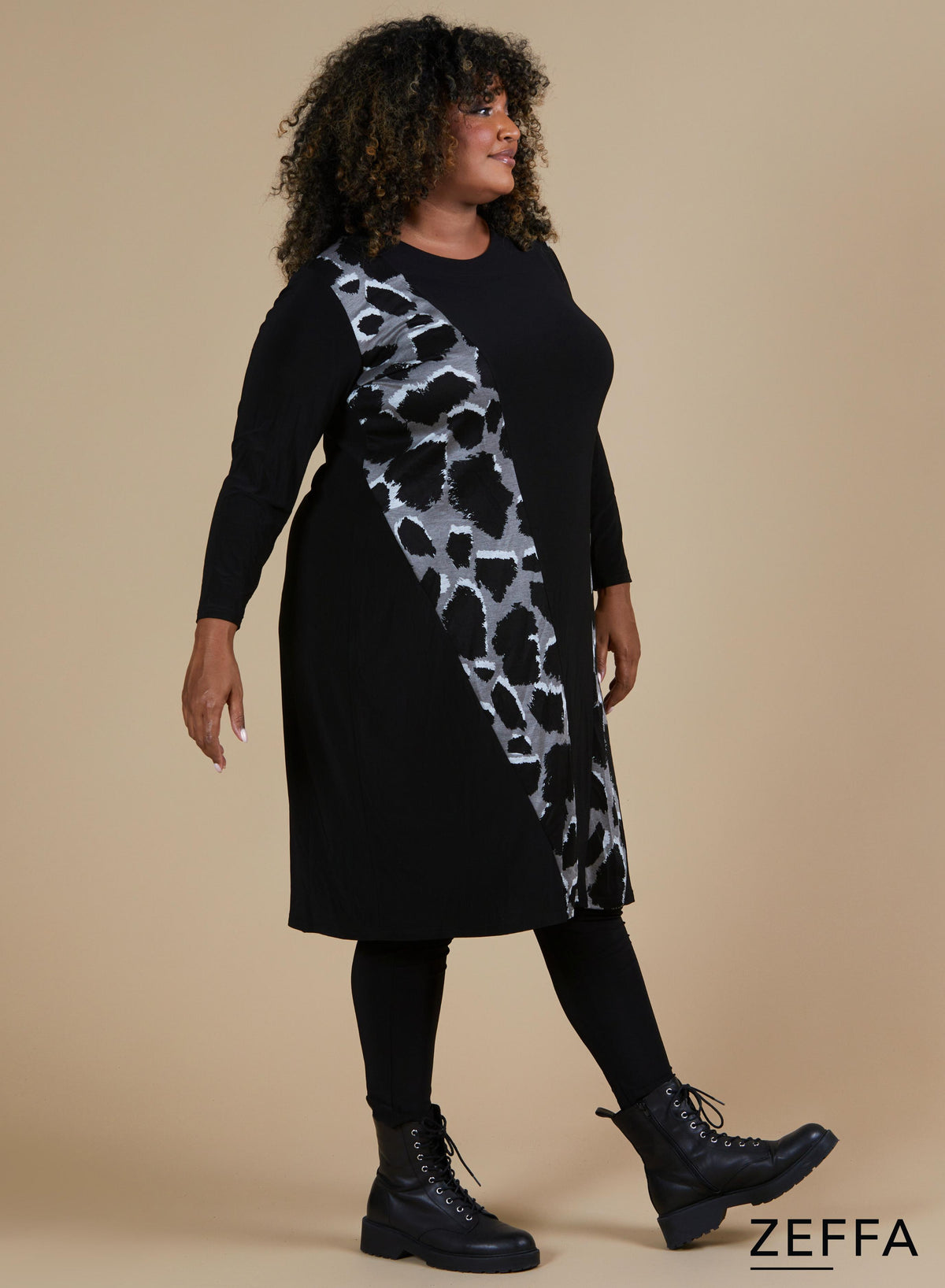 Zeffa Shaped Dress Leopard Black Grey