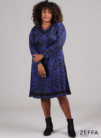 Zeffa Warm V-Elements Dress Scribble Waves Design Blue