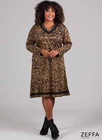 Zeffa Warm V-Elements Dress Waves Design Taupe