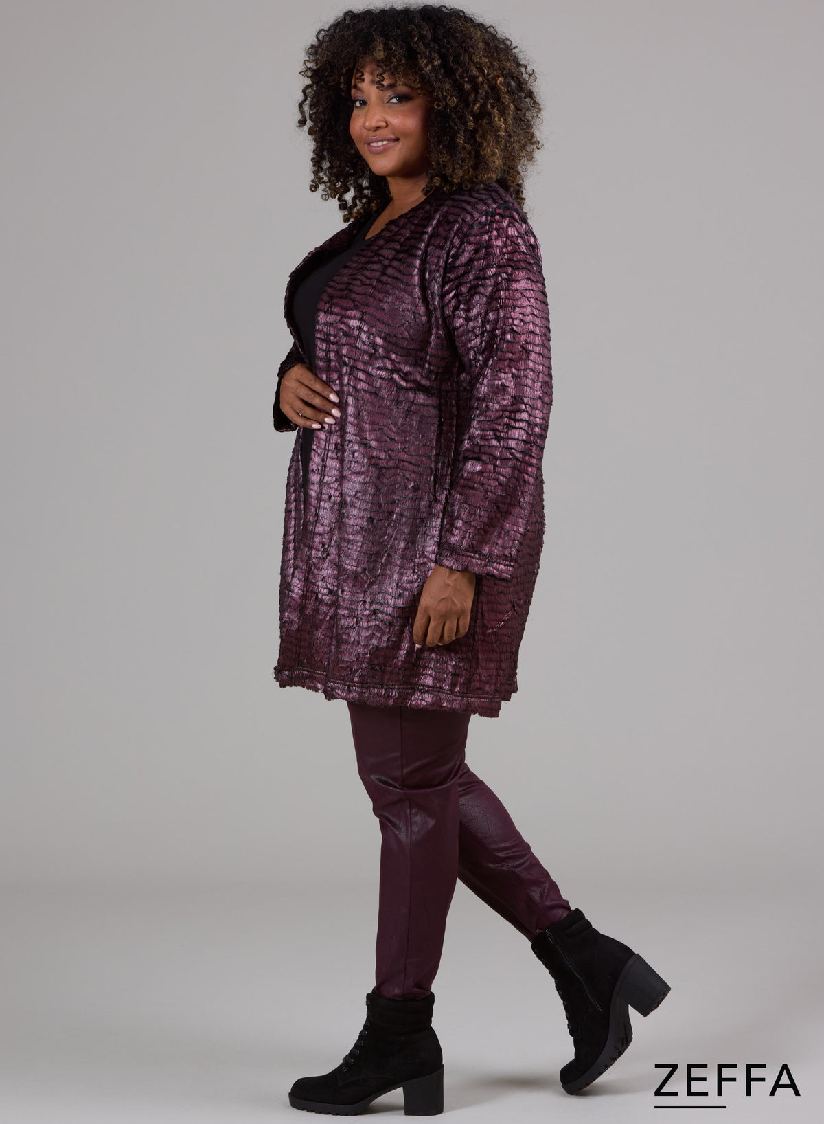 Zeffa Metallic Shine Cover-Jacket Pflaume