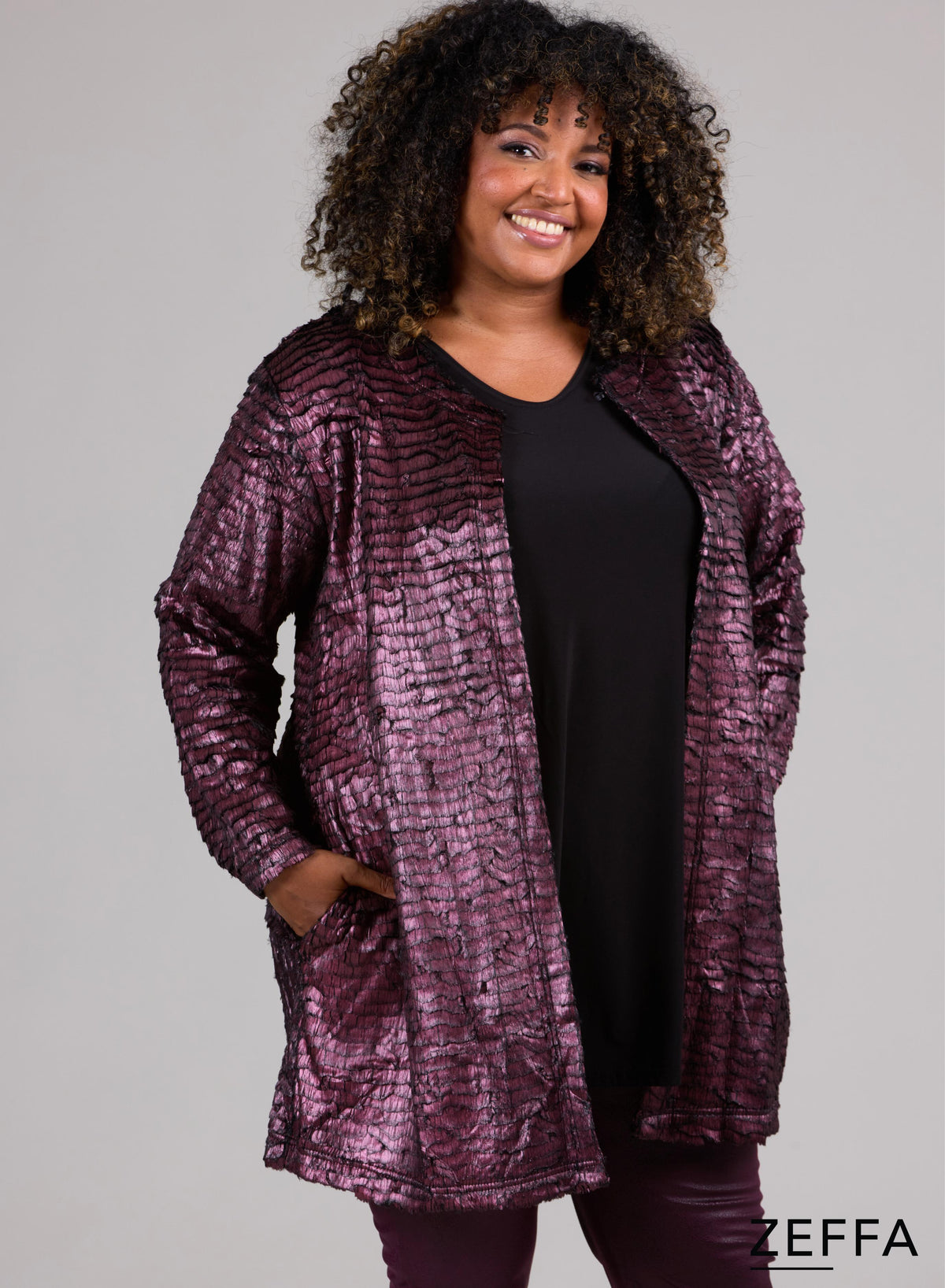 Zeffa Metallic Shine Cover-Jacket Pflaume