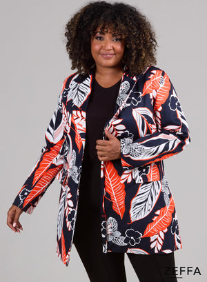 Zeffa Blazer Viskose Baumwolle Print Dschungel Print Orange