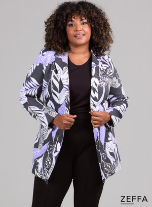 Zeffa Blazer Viskose Baumwolle Print Dschungel Print Lila