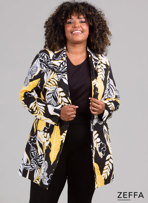 Zeffa Blazer Viskose-Baumwolle Print Dschungel-Print Gelb