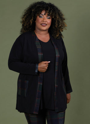 Zeffa – Blazer mit Lederdetail in Khaki mit Karomuster