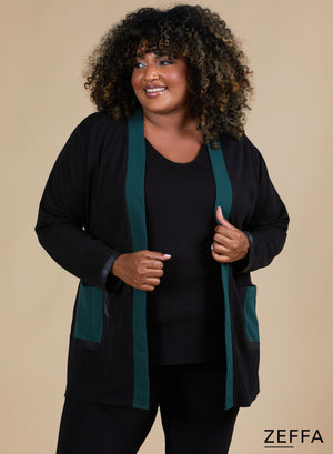 Zeffa Blazer mit Lederdetail, Flaschengrün