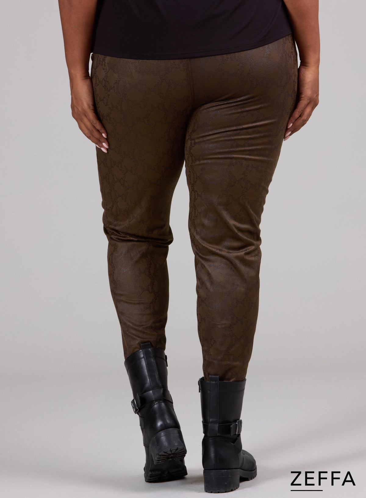 Zeffa – Leggings in schwerer Lederoptik in Khaki-Schlangenoptik