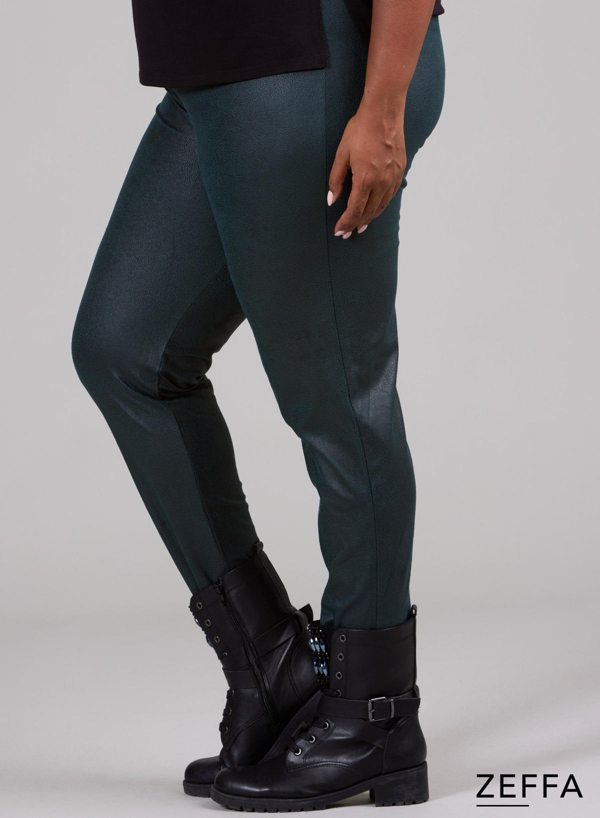 Zeffa Leggings in schwerer Lederoptik, Flaschengrün