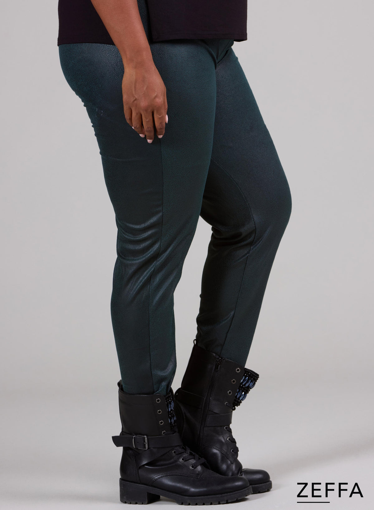 Zeffa Leggings in schwerer Lederoptik, Flaschengrün