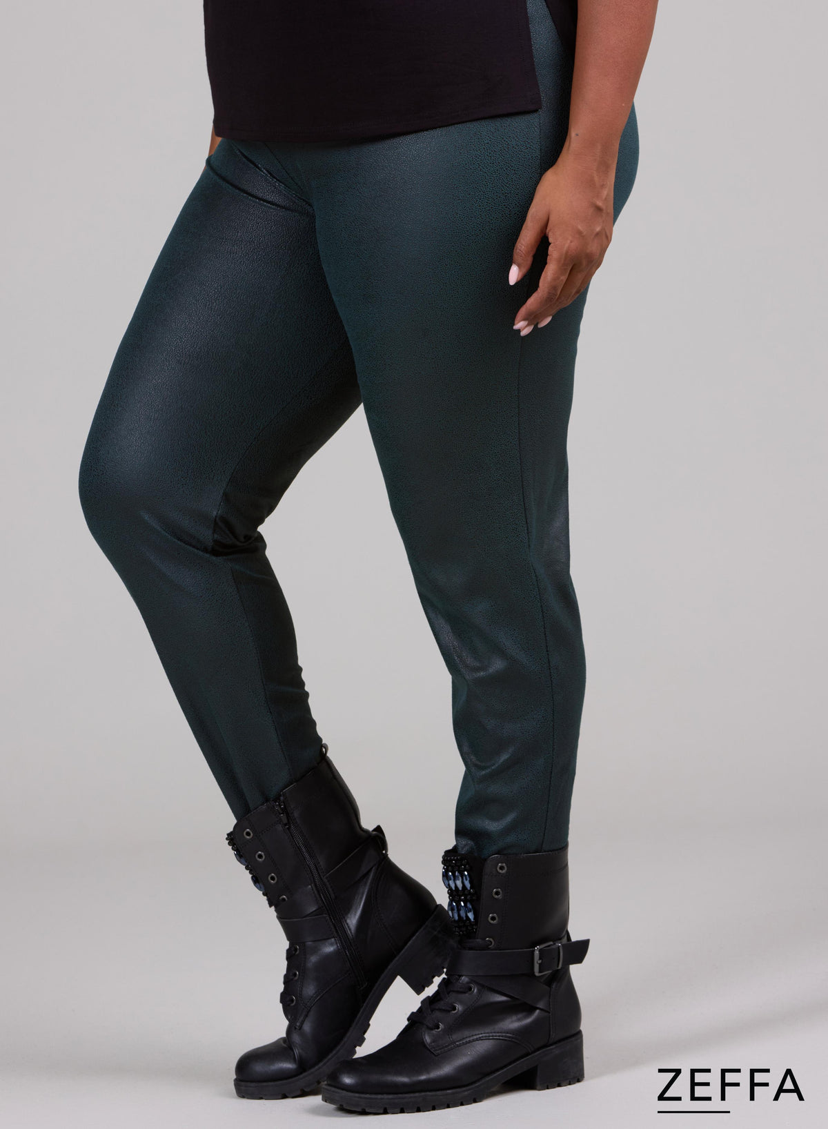Zeffa Leggings in schwerer Lederoptik, Flaschengrün