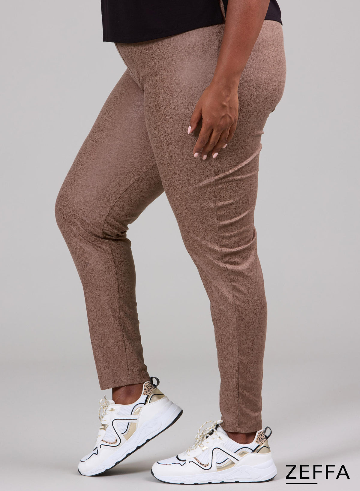 Zeffa – Leggings in schwerer Lederoptik, Taupe