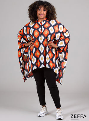 Zeffa Viscose Oversized Tuniekponcho met Knopen Vierkant Oranje